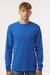 Tultex 202LS Mens Fine Jersey Long Sleeve Crewneck T-Shirt Royal Blue Model Front