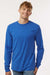 Tultex 202LS Mens Fine Jersey Long Sleeve Crewneck T-Shirt Royal Blue Model Side