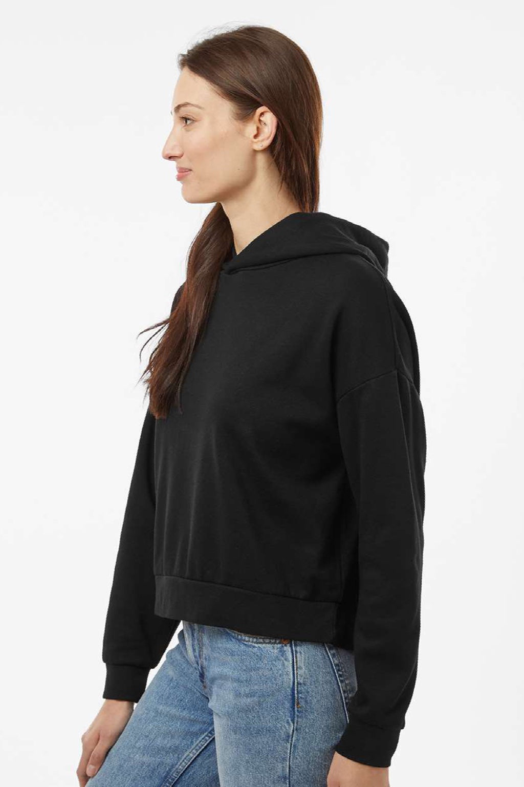 Independent Trading Company PRM2600 Womens California Wave Wash Sunday Hooded Sweatshirt Hoodie Black Model Side