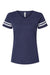 LAT 3537 Womens Fine Jersey Short Sleeve V-Neck T-Shirt Vintage True Navy Blue/Blended White Flat Front