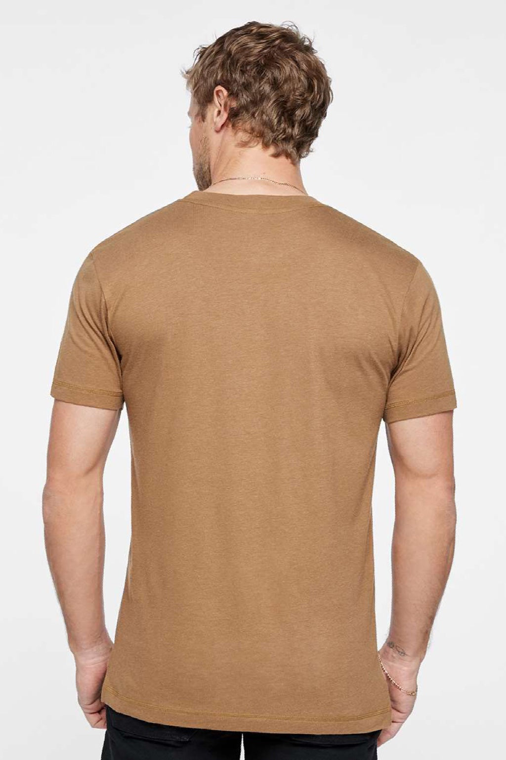 LAT 6904 Mens Bamboo Short Sleeve Crewneck T-Shirt Coyote Brown Model Back