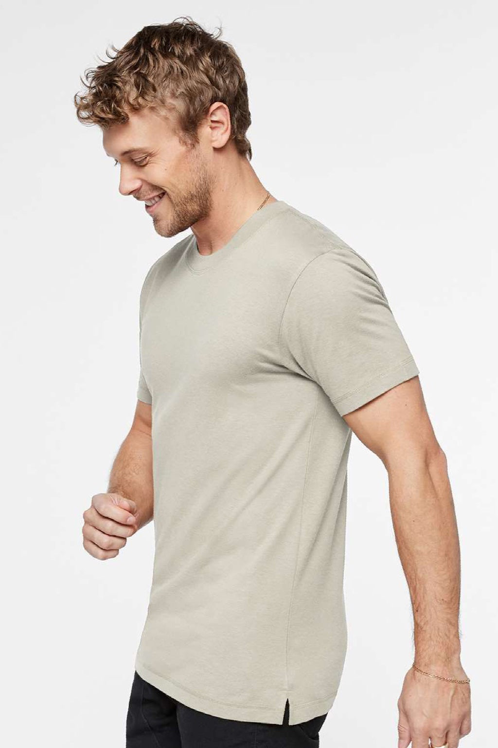 LAT 6904 Mens Bamboo Short Sleeve Crewneck T-Shirt Hazel Model Side