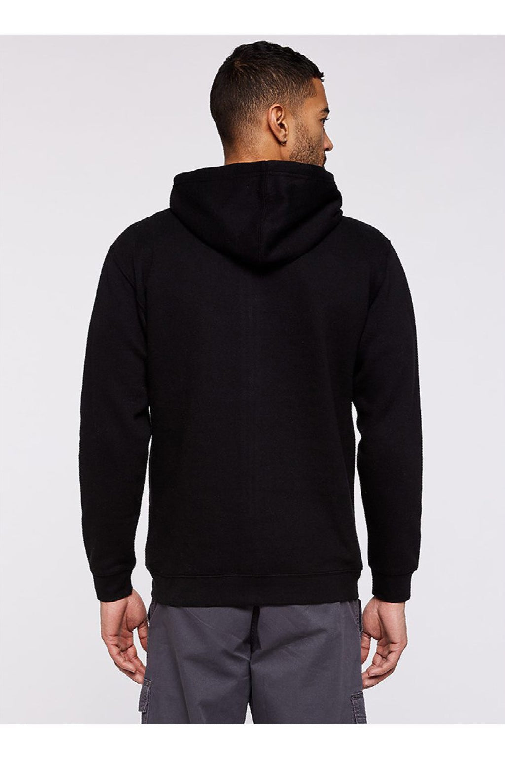 LAT 6927 Mens Fleece Full Zip Hooded Sweatshirt Hoodie w/ Pockets Black Model Back