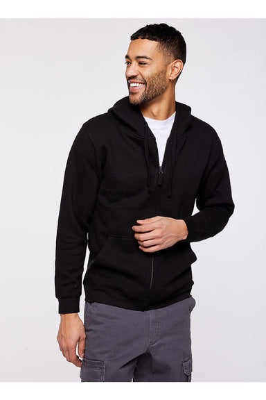 LAT 6927 Mens Fleece Full Zip Hooded Sweatshirt Hoodie w/ Pockets Black Model Front