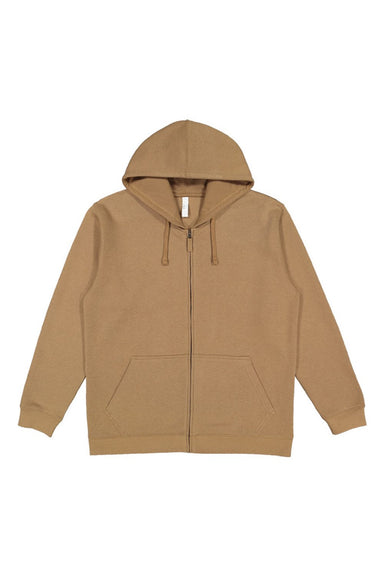 LAT 6927 Mens Fleece Full Zip Hooded Sweatshirt Hoodie w/ Pockets Coyote Brown Flat Front