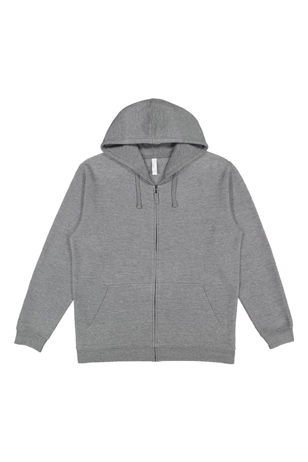LAT 6927 Mens Fleece Full Zip Hooded Sweatshirt Hoodie w/ Pockets Heather Granite Grey Flat Front
