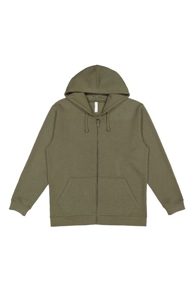 LAT 6927 Mens Fleece Full Zip Hooded Sweatshirt Hoodie w/ Pockets Military Green Flat Front