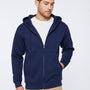 LAT Mens Fleece Full Zip Hooded Sweatshirt Hoodie w/ Pockets - Navy Blue - New