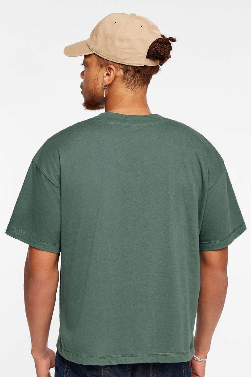 LAT 3520 Mens Relaxed Short Sleeve Crewneck T-Shirt Basil Green Model Back