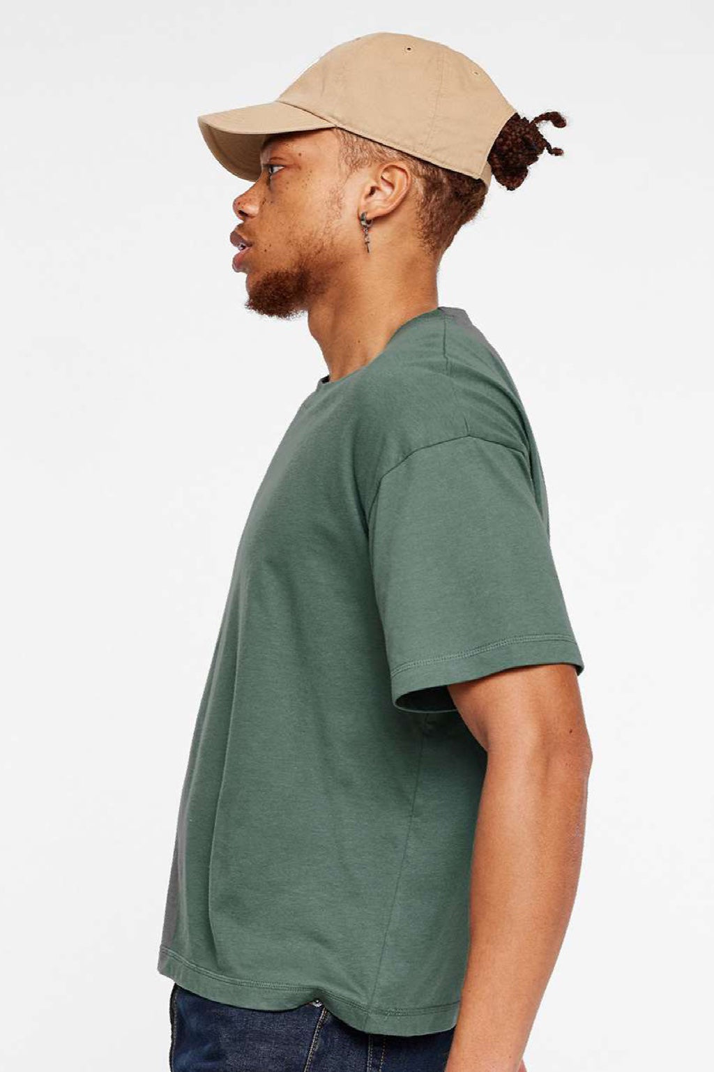 LAT 3520 Mens Relaxed Short Sleeve Crewneck T-Shirt Basil Green Model Side
