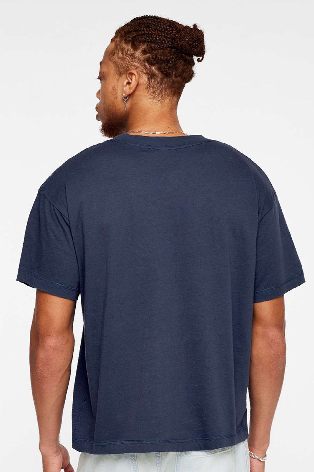 LAT 3520 Mens Relaxed Short Sleeve Crewneck T-Shirt Denim Blue Model Back