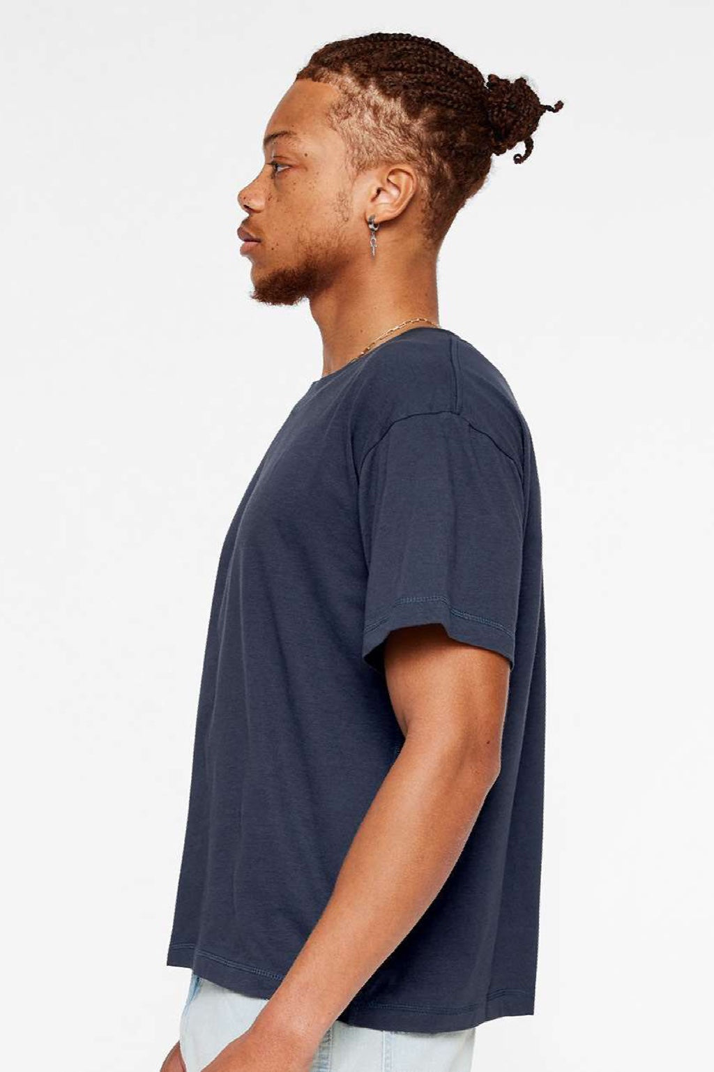 LAT 3520 Mens Relaxed Short Sleeve Crewneck T-Shirt Denim Blue Model Side