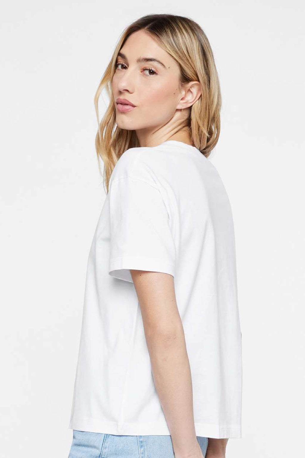 LAT 3520 Mens Relaxed Short Sleeve Crewneck T-Shirt White Model Side