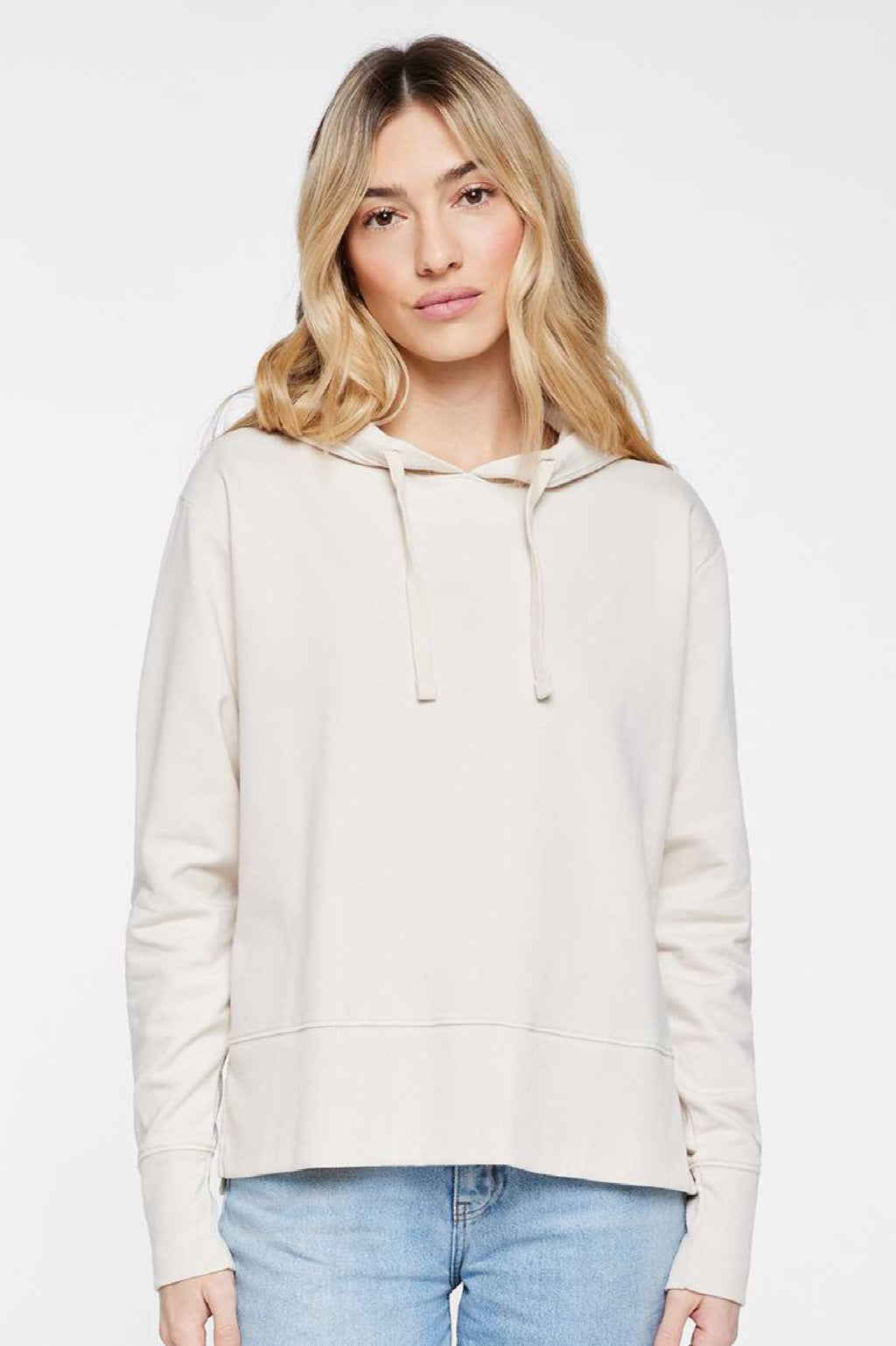 LAT 3536 Womens Vintage Wash Hooded Sweatshirt Hoodie Washed Natural Model Front