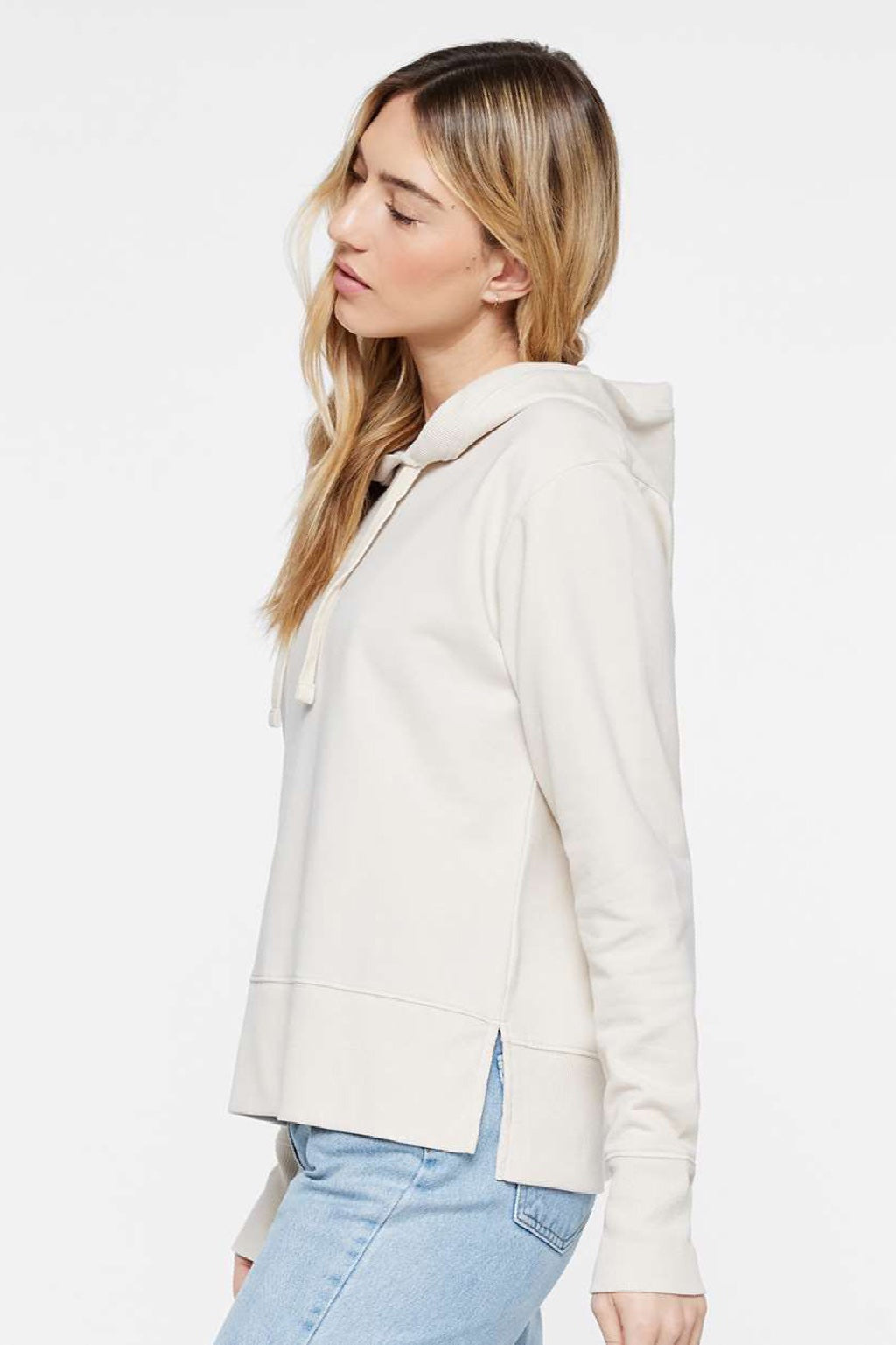 LAT 3536 Womens Vintage Wash Hooded Sweatshirt Hoodie Washed Natural Model Side
