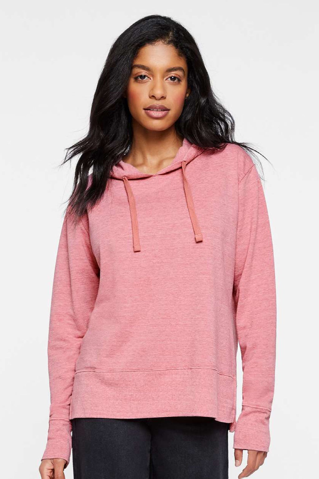 LAT 3536 Womens Vintage Wash Hooded Sweatshirt Hoodie Weathered Mauvelous Pink Model Front
