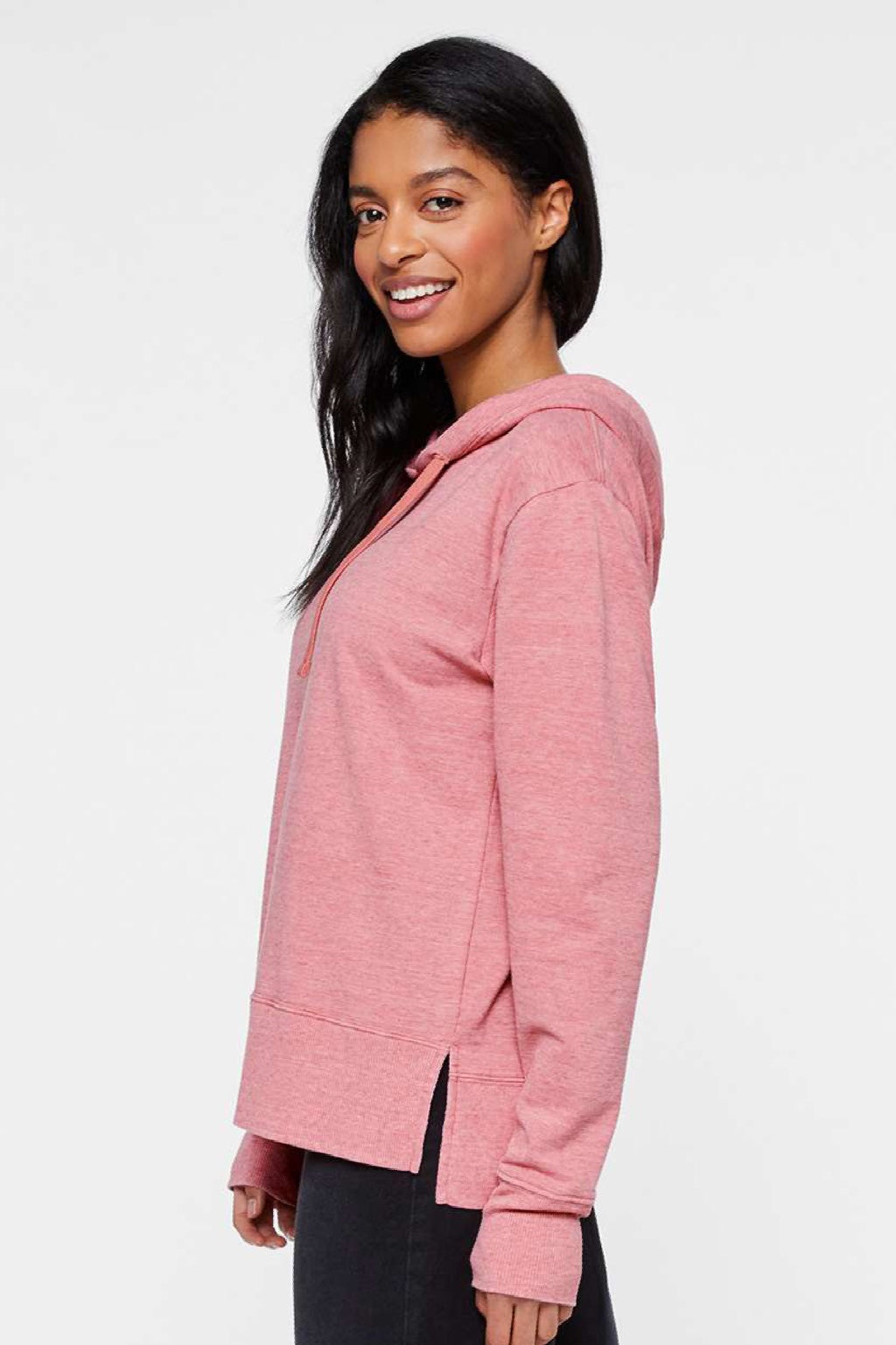 LAT 3536 Womens Vintage Wash Hooded Sweatshirt Hoodie Weathered Mauvelous Pink Model Side