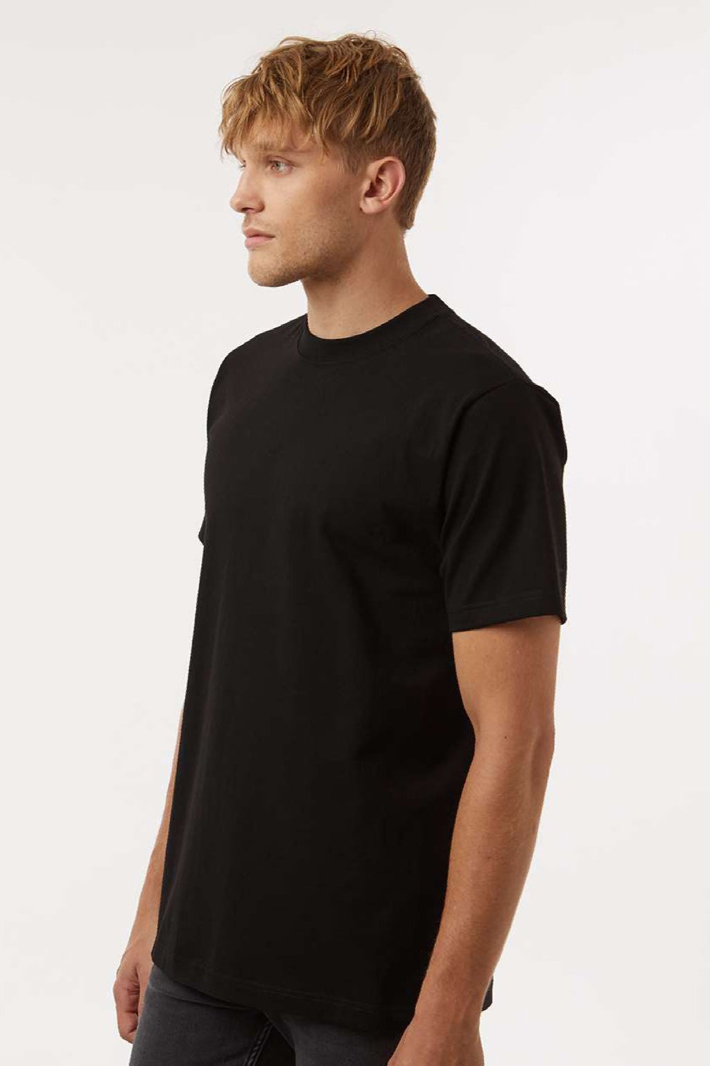 Tultex 299 Mens Street Short Sleeve Crewneck T-Shirt Black Model Side