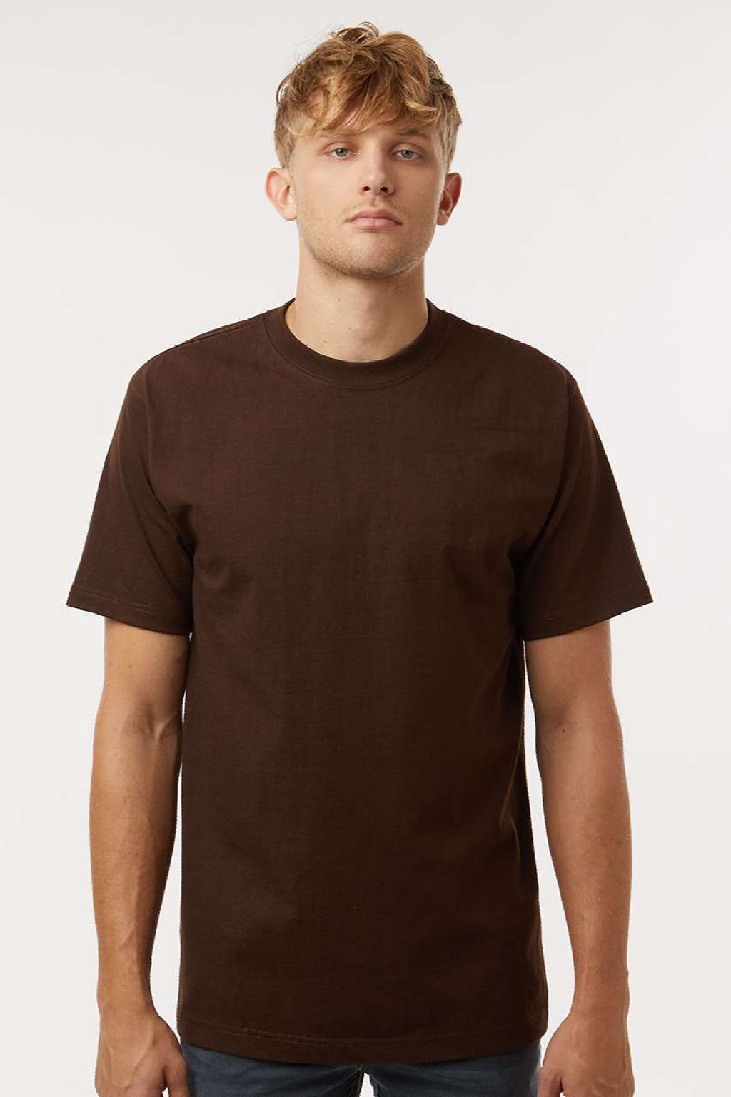 Tultex 299 Mens Street Short Sleeve Crewneck T-Shirt Brown Model Front