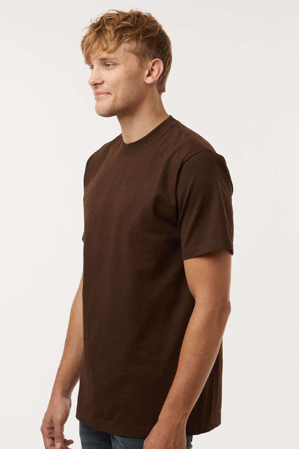 Tultex 299 Mens Street Short Sleeve Crewneck T-Shirt Brown Model Side