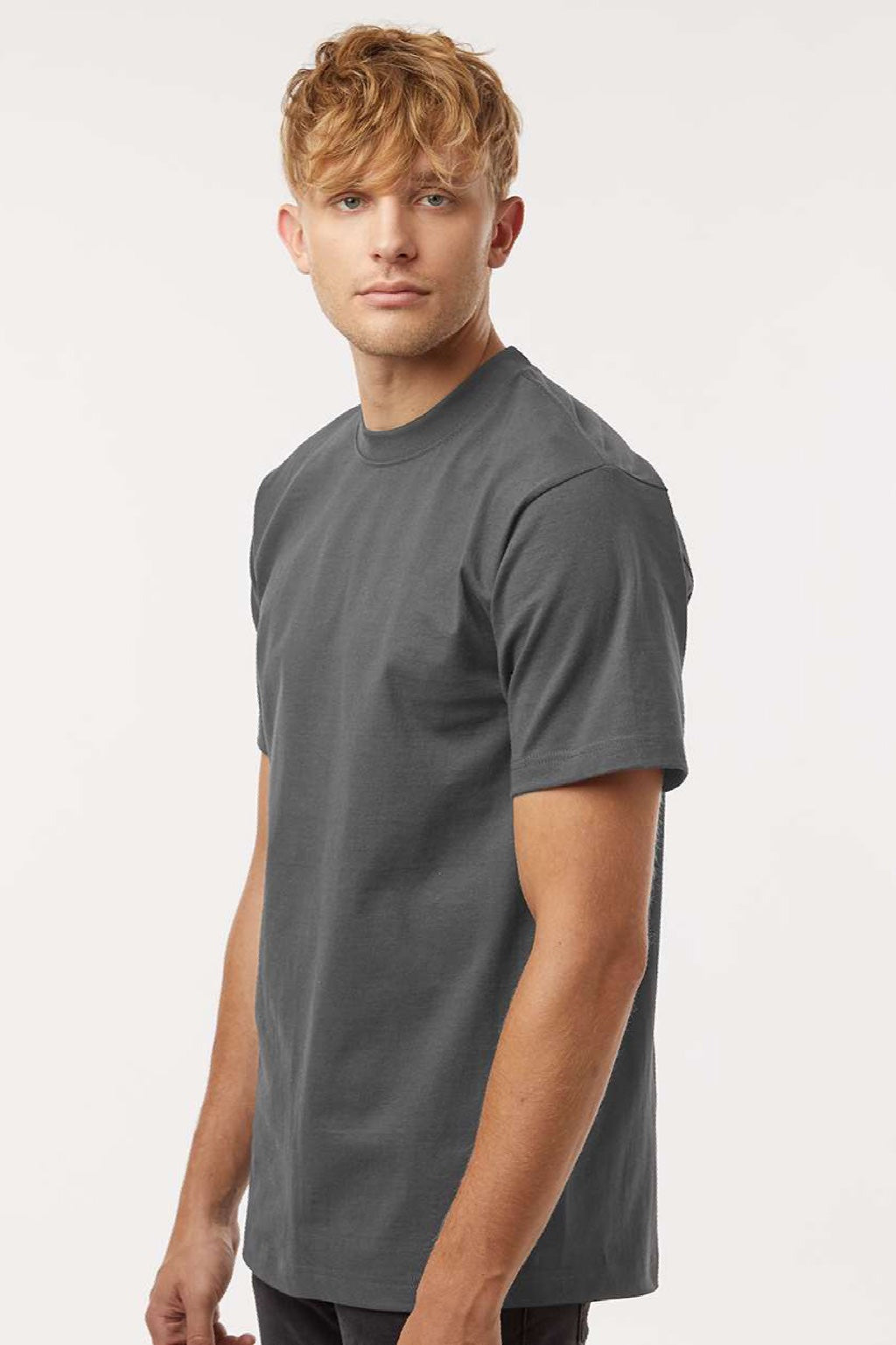 Tultex 299 Mens Street Short Sleeve Crewneck T-Shirt Charcoal Grey Model Side