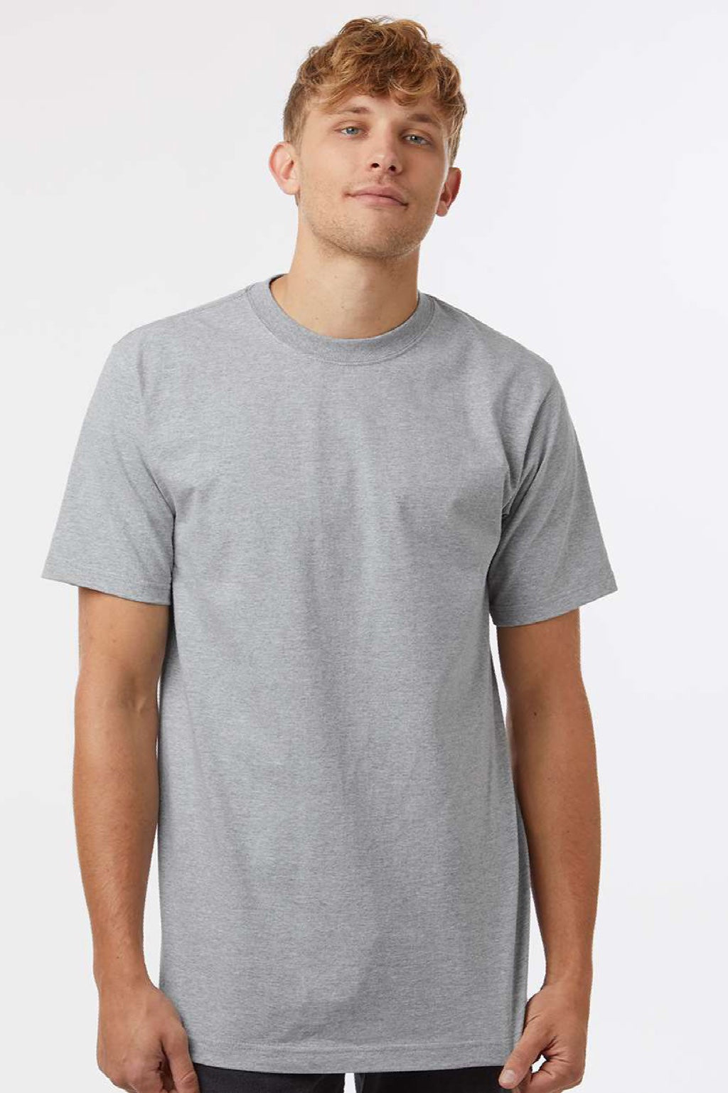 Tultex 299 Mens Street Short Sleeve Crewneck T-Shirt Heather Grey Model Front
