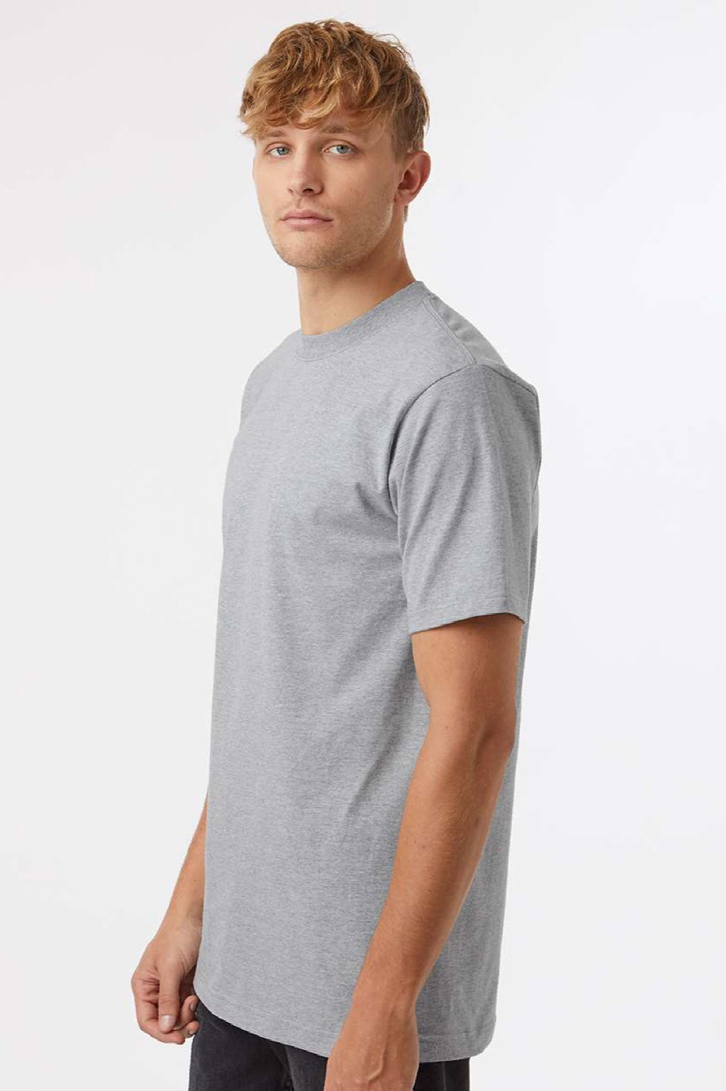 Tultex 299 Mens Street Short Sleeve Crewneck T-Shirt Heather Grey Model Side