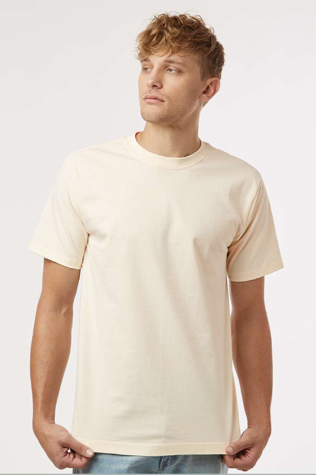 Tultex 299 Mens Street Short Sleeve Crewneck T-Shirt Natural Model Front