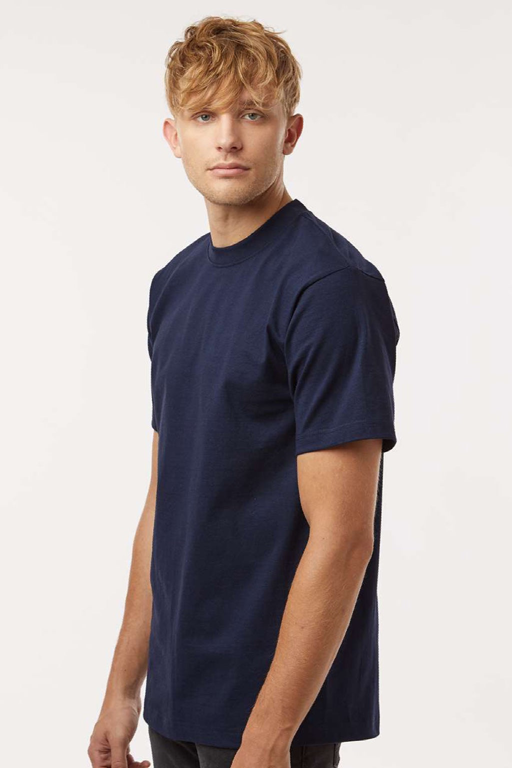 Tultex 299 Mens Street Short Sleeve Crewneck T-Shirt Navy Blue Model Side