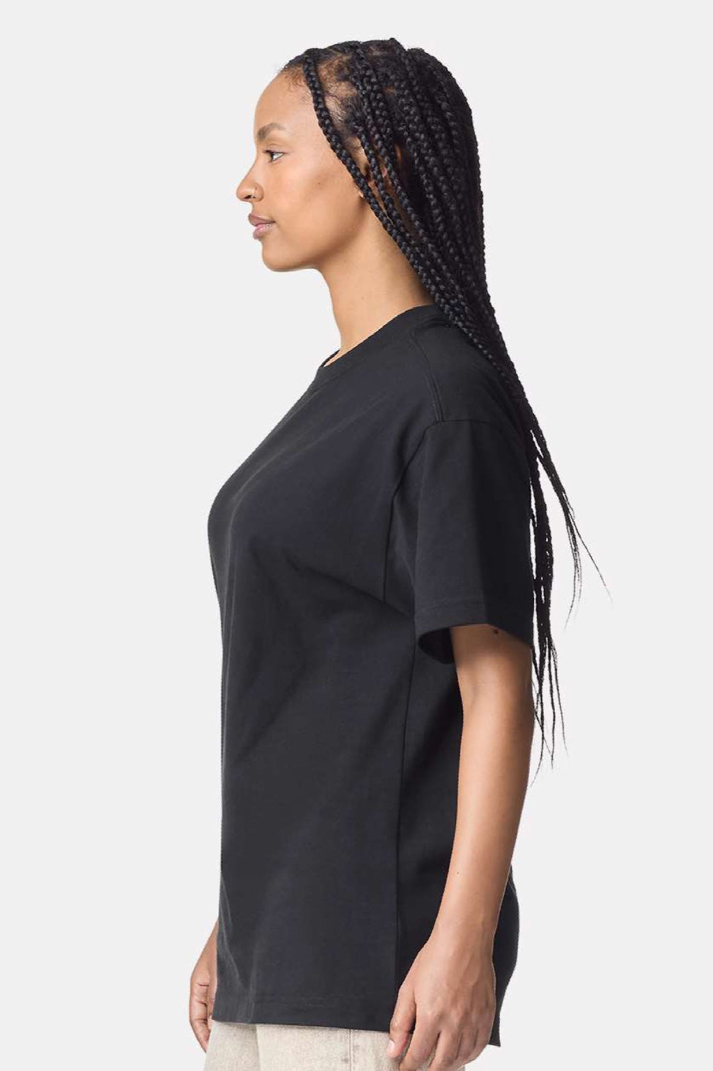 American Apparel 9001 Mens Super Heavyweight Short Sleeve Crewneck T-Shirt Black Model Side