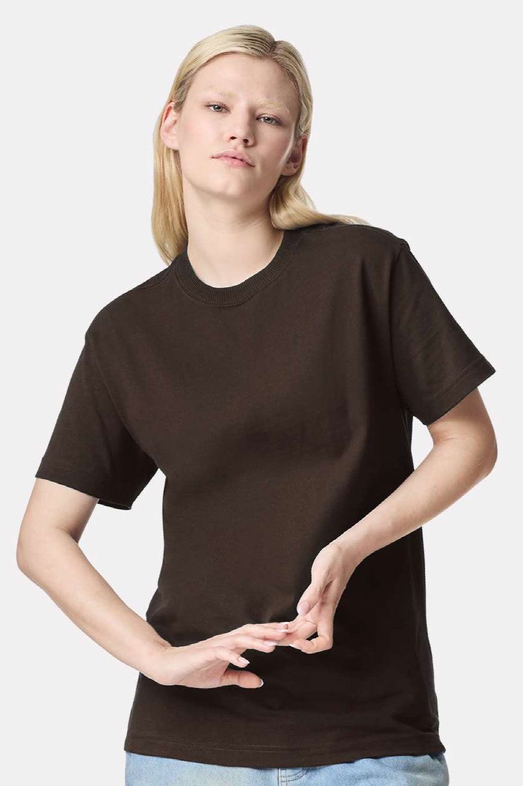 American Apparel 9001 Mens Super Heavyweight Short Sleeve Crewneck T-Shirt Brown Model Front