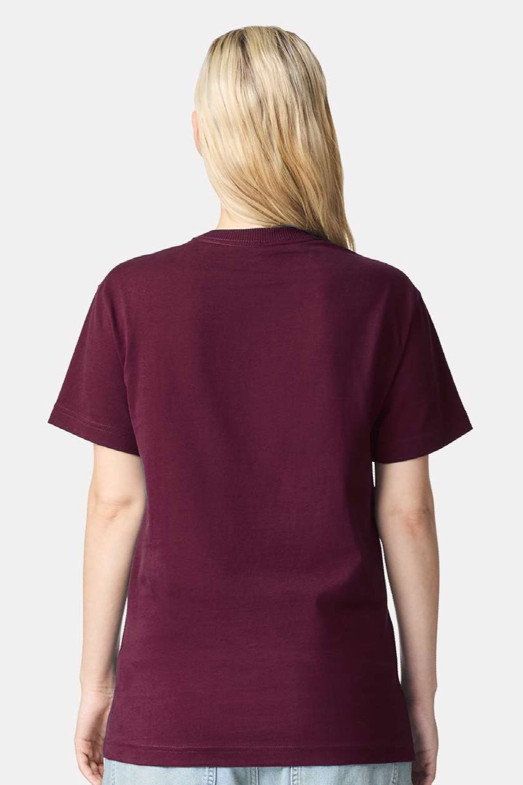 American Apparel 9001 Mens Super Heavyweight Short Sleeve Crewneck T-Shirt Burgundy Model Back