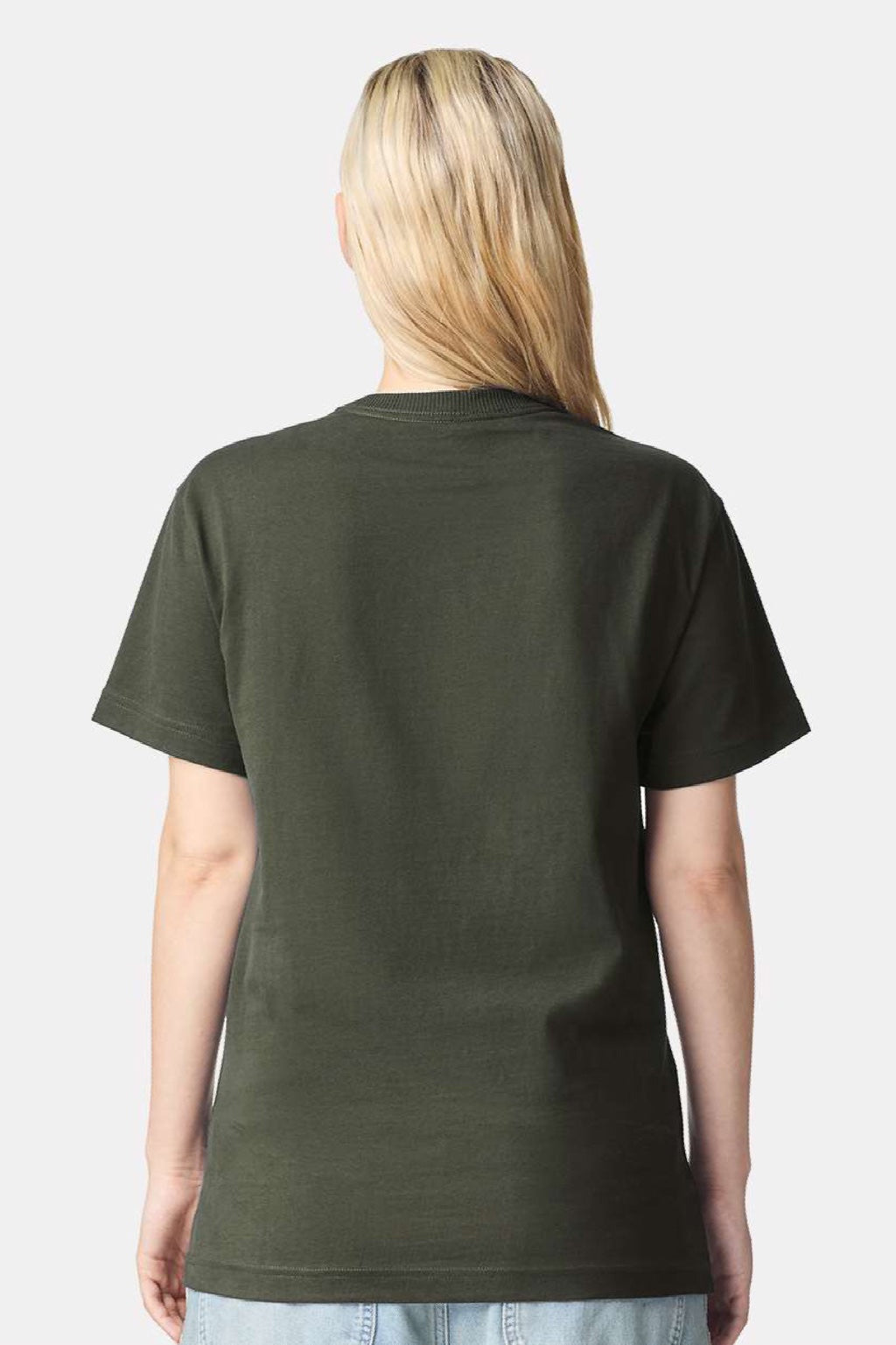 American Apparel 9001 Mens Super Heavyweight Short Sleeve Crewneck T-Shirt Lieutenant Green Model Back