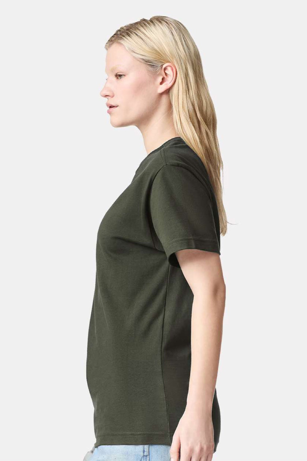 American Apparel 9001 Mens Super Heavyweight Short Sleeve Crewneck T-Shirt Lieutenant Green Model Side