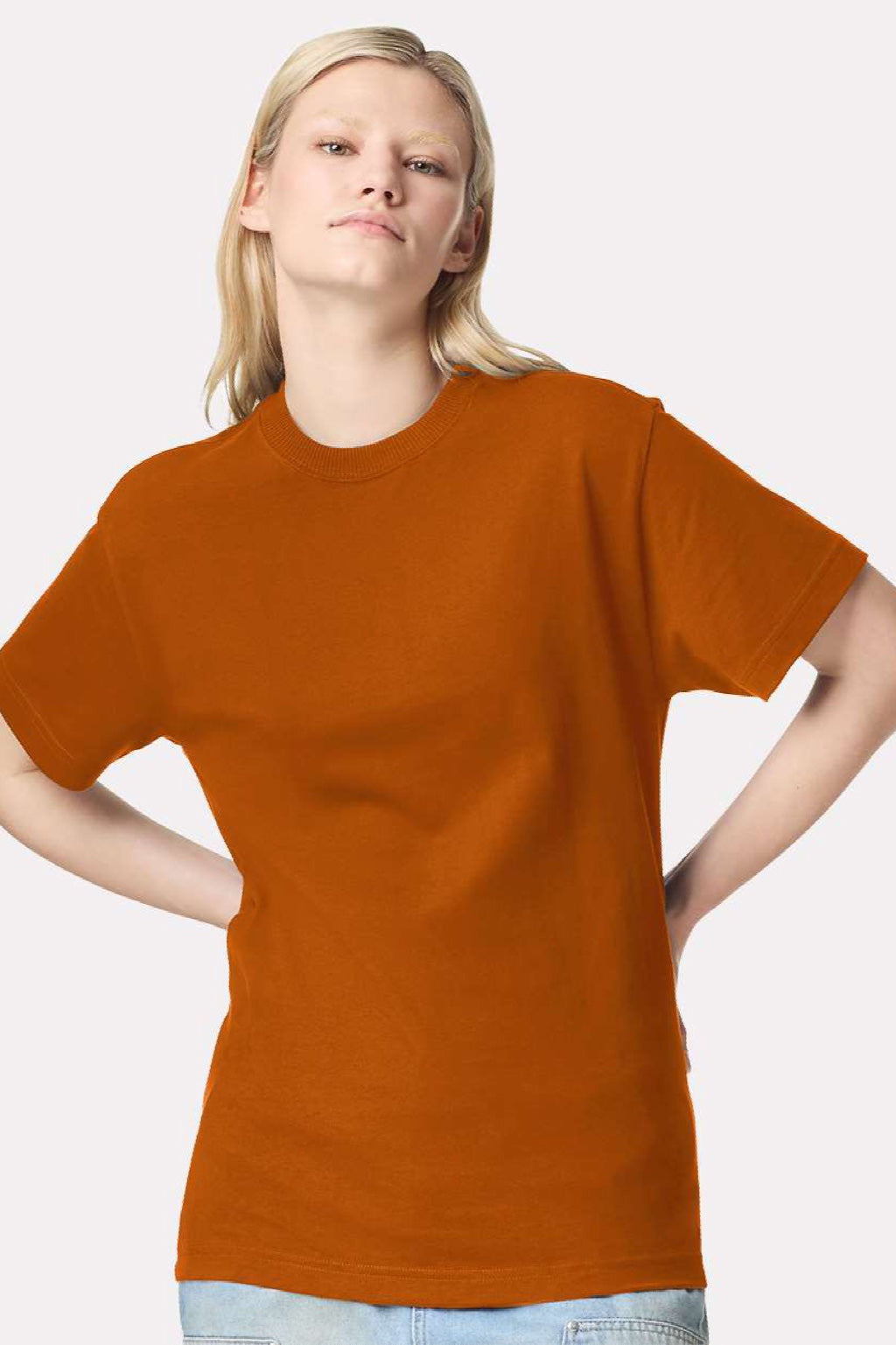 American Apparel 9001 Mens Super Heavyweight Short Sleeve Crewneck T-Shirt Rust Orange Model Front