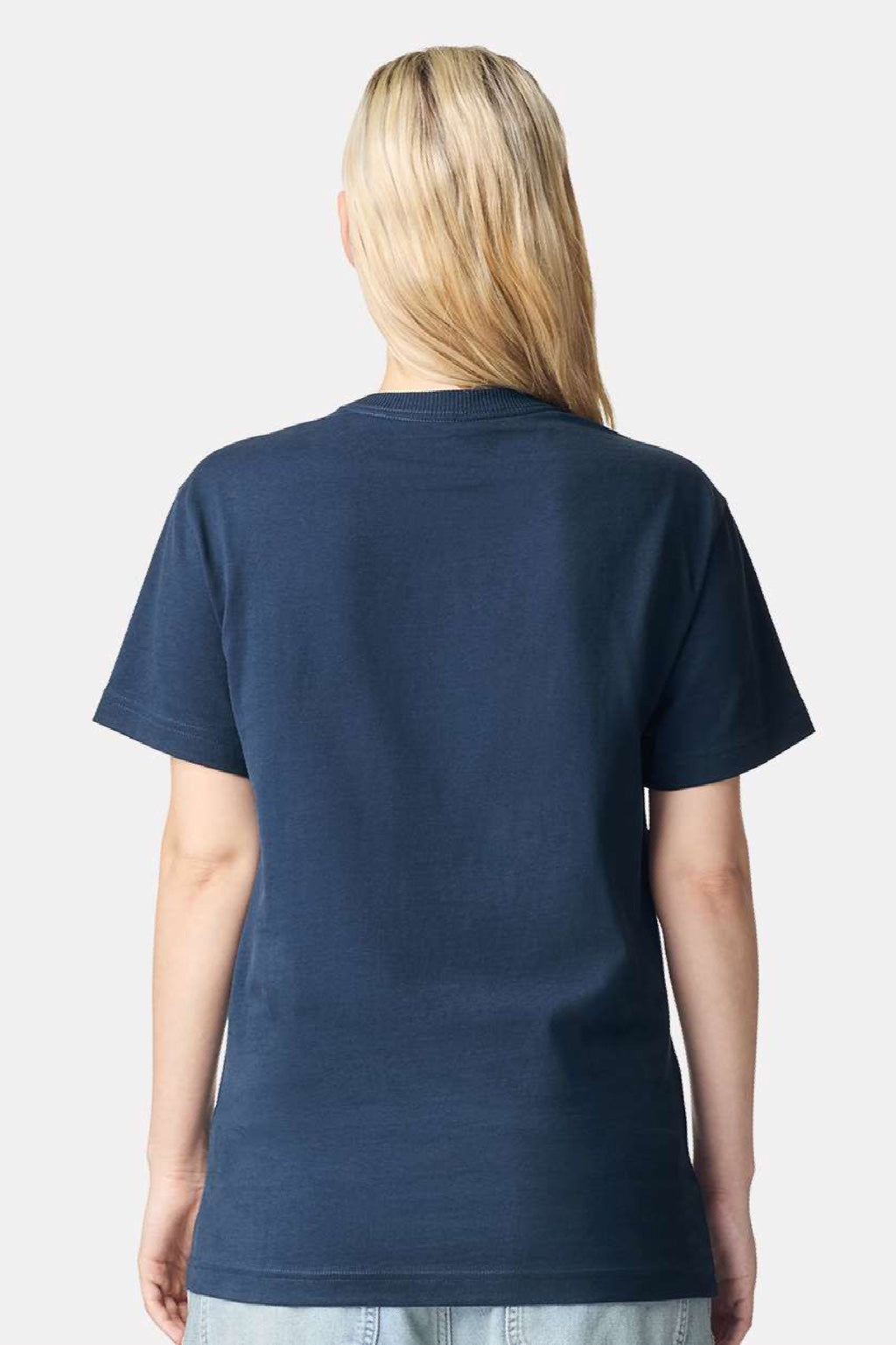 American Apparel 9001 Mens Super Heavyweight Short Sleeve Crewneck T-Shirt Sea Blue Model Back