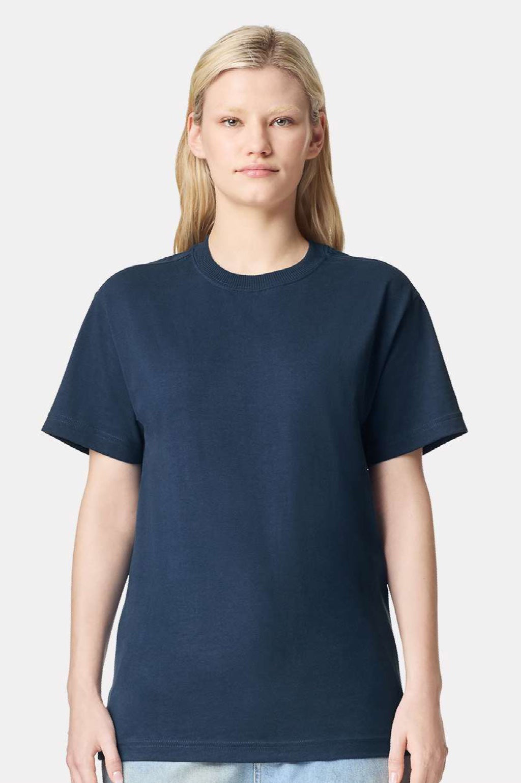 American Apparel 9001 Mens Super Heavyweight Short Sleeve Crewneck T-Shirt Sea Blue Model Front