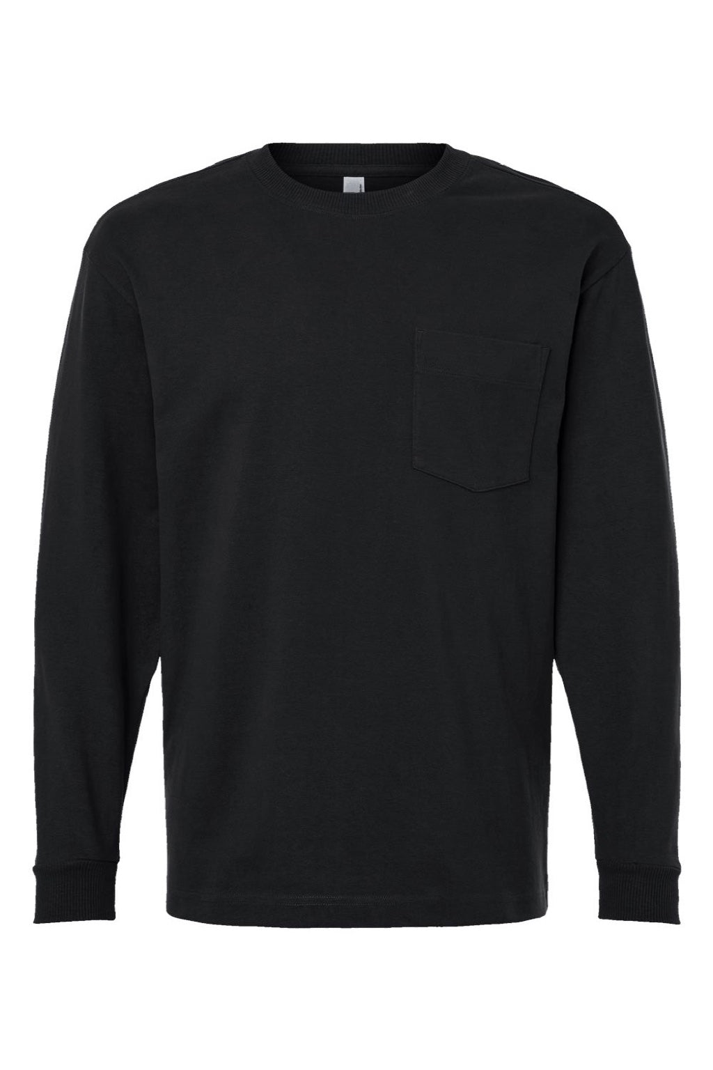 American Apparel 9410 Mens Super Heavyweight Long Sleeve T-Shirt w/ Pocket Black Flat Front