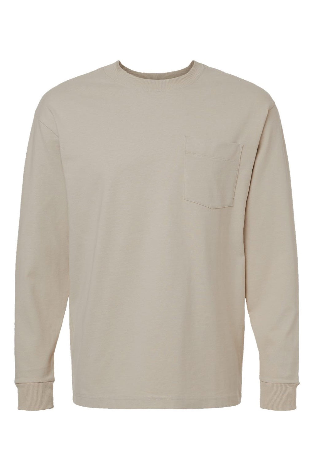 American Apparel 9410 Mens Super Heavyweight Long Sleeve T-Shirt w/ Pocket Bone Flat Front