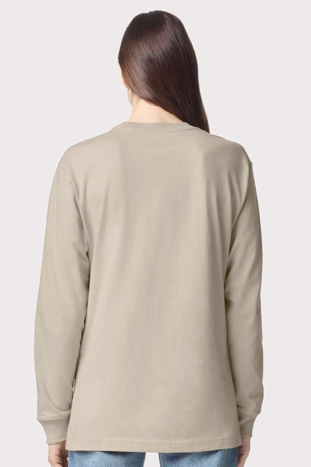 American Apparel 9410 Mens Super Heavyweight Long Sleeve T-Shirt w/ Pocket Bone Model Back
