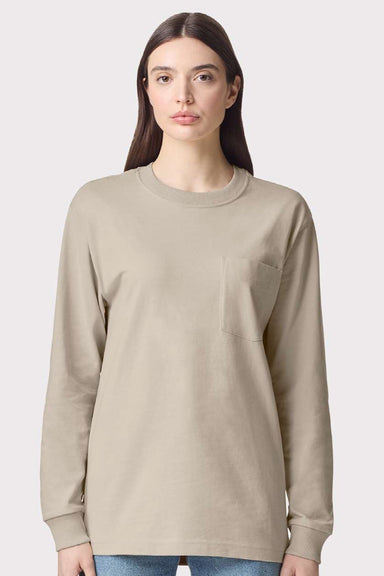 American Apparel 9410 Mens Super Heavyweight Long Sleeve T-Shirt w/ Pocket Bone Model Front