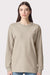 American Apparel 9410 Mens Super Heavyweight Long Sleeve T-Shirt w/ Pocket Bone Model Front