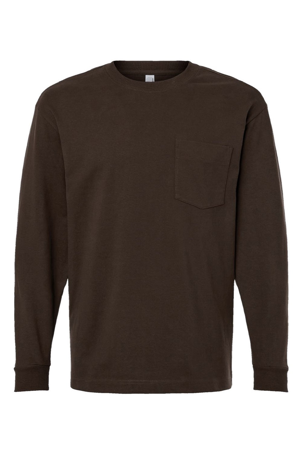 American Apparel 9410 Mens Super Heavyweight Long Sleeve T-Shirt w/ Pocket Brown Flat Front