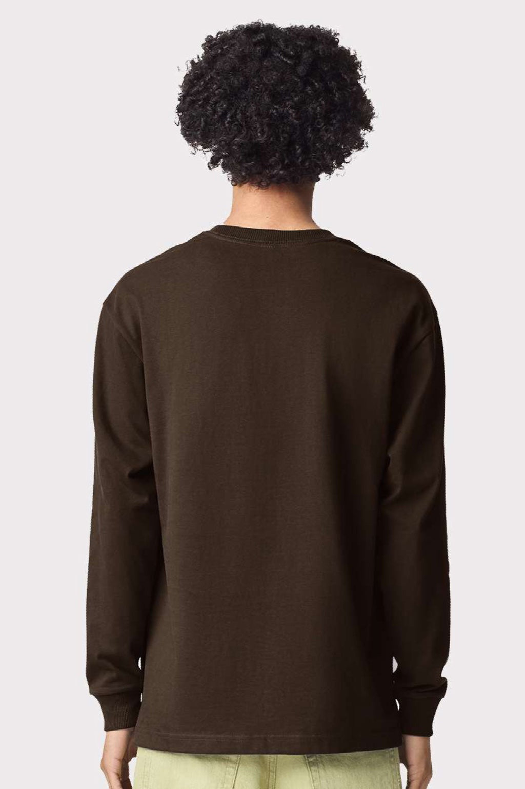 American Apparel 9410 Mens Super Heavyweight Long Sleeve T-Shirt w/ Pocket Brown Model Back