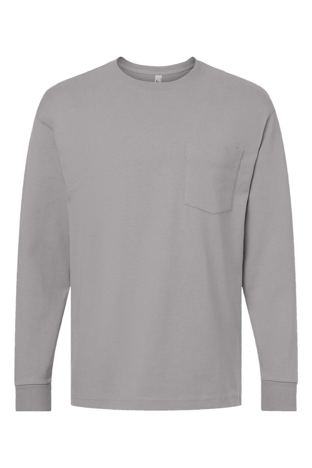 American Apparel 9410 Mens Super Heavyweight Long Sleeve T-Shirt w/ Pocket Gravel Grey Flat Front