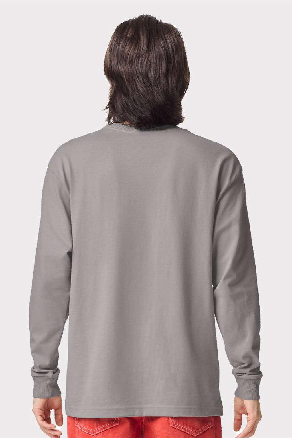 American Apparel 9410 Mens Super Heavyweight Long Sleeve T-Shirt w/ Pocket Gravel Grey Model Back