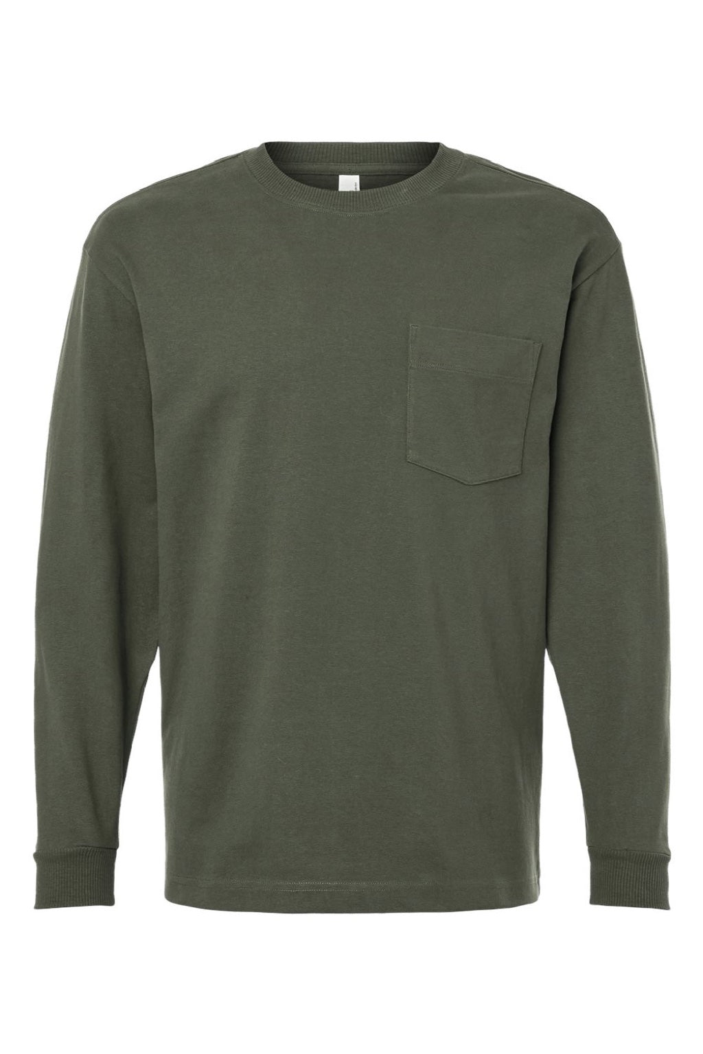 American Apparel 9410 Mens Super Heavyweight Long Sleeve T-Shirt w/ Pocket Lieutenant Green Flat Front