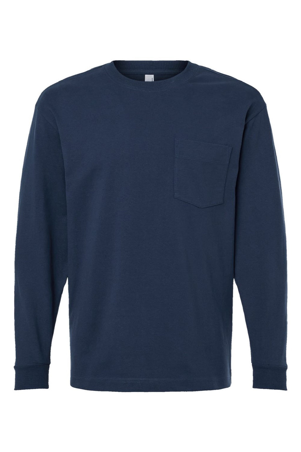 American Apparel 9410 Mens Super Heavyweight Long Sleeve T-Shirt w/ Pocket Sea Blue Flat Front