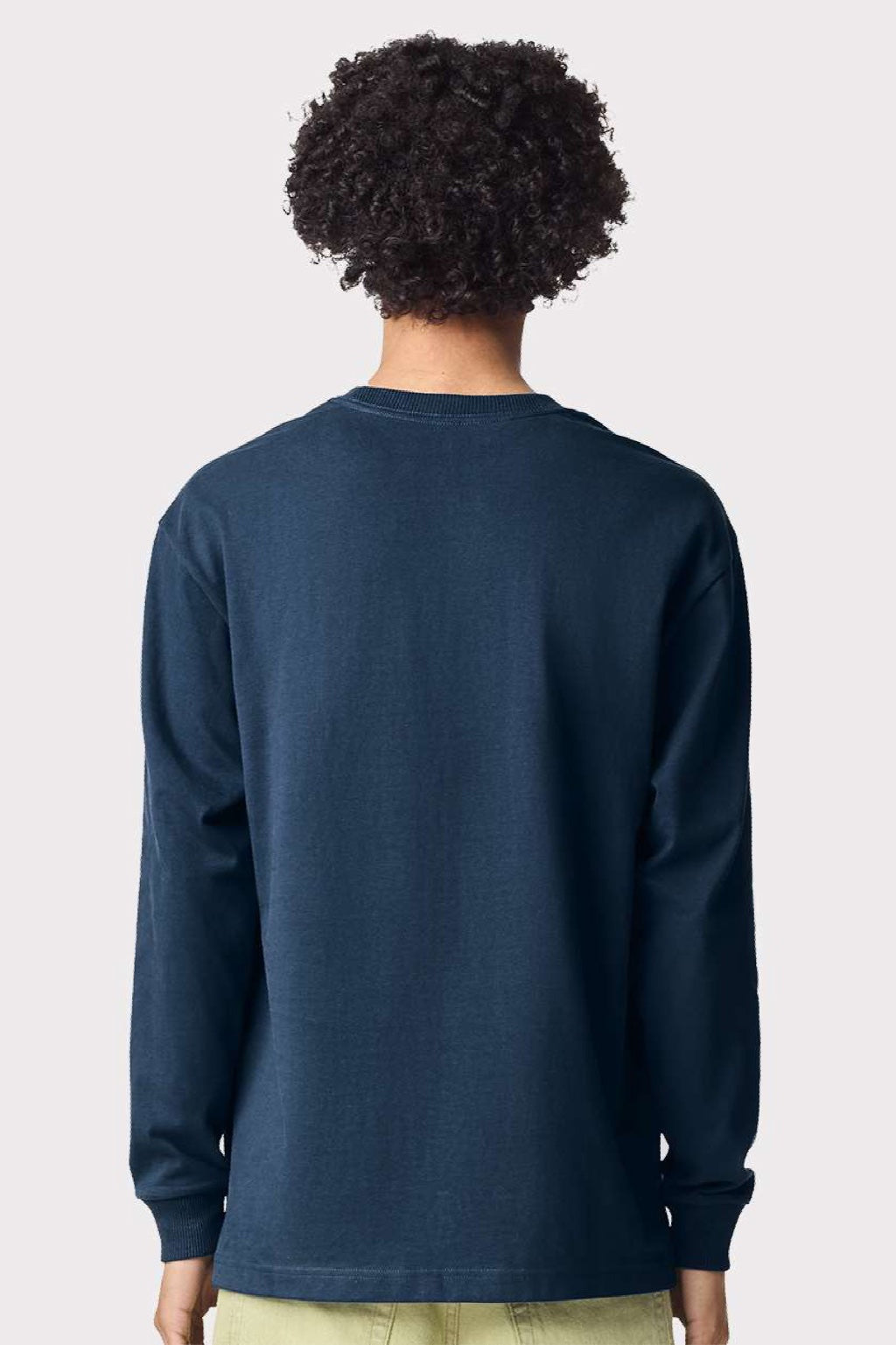 American Apparel 9410 Mens Super Heavyweight Long Sleeve T-Shirt w/ Pocket Sea Blue Model Back