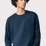 American Apparel Mens Super Heavyweight Long Sleeve Crewneck T-Shirt w/ Pocket - Sea Blue - New